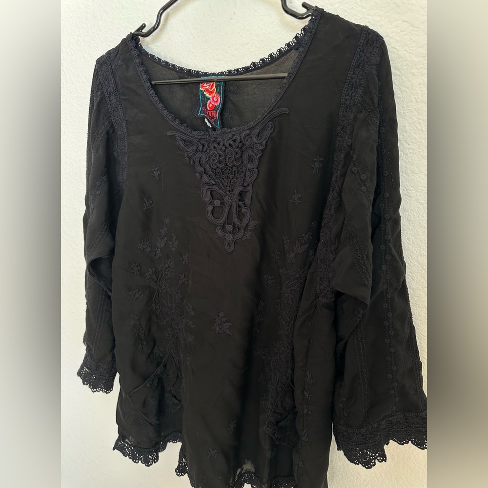 Johnny Was Embroidered Crochet-Trim floral Tunic Dress XL bohemian - Picture 6 of 13